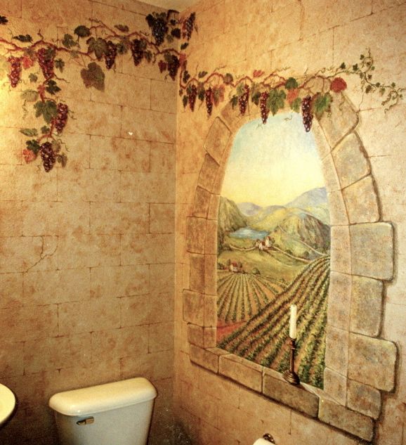 FAUX WALLS, GROUT LINES, AND MURAL (2)