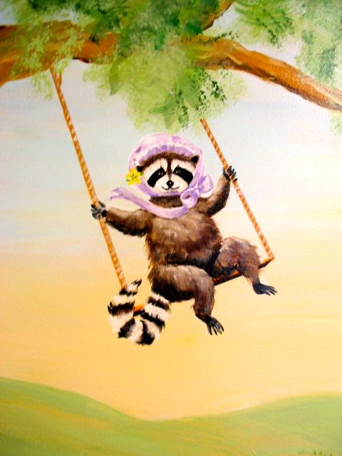 St Rose Hospital Mural Racoon swinging